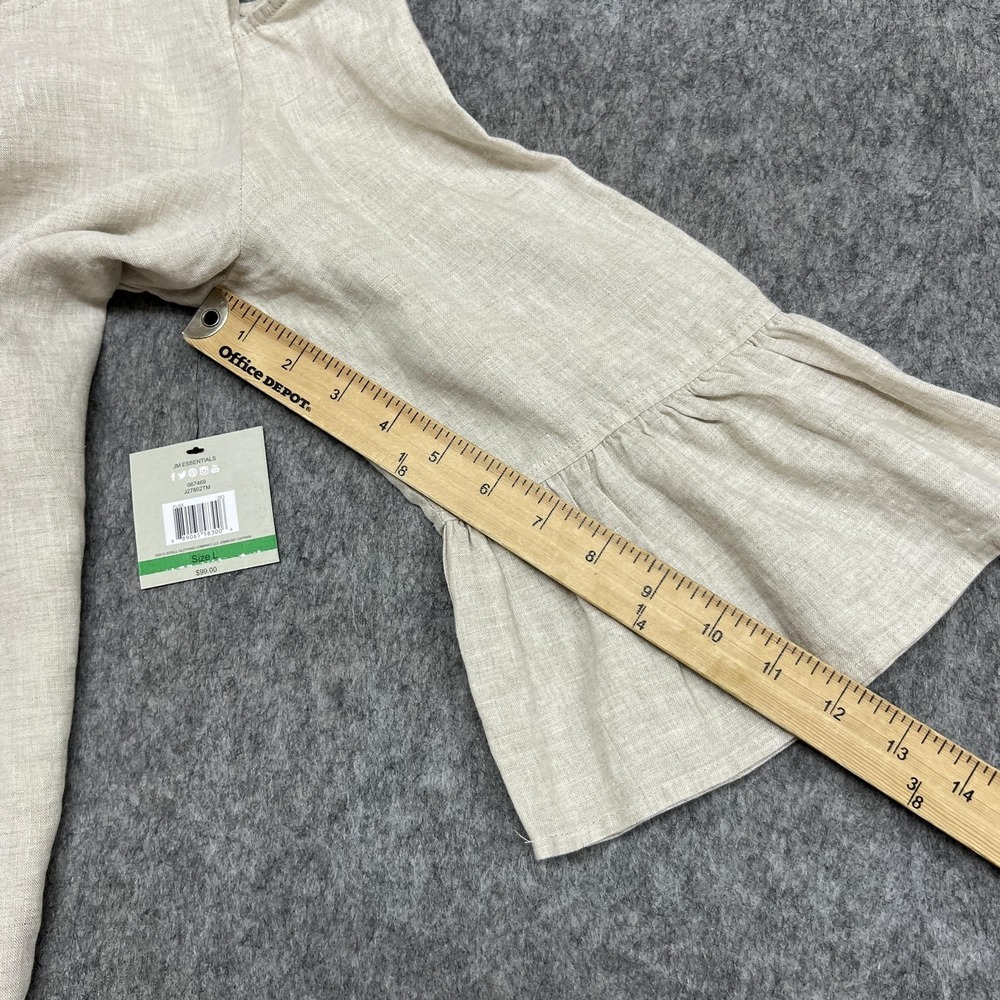 John Mark Blouse Womens L Beige Linen Cold Shoulder 3/4 Bell Sleeve Tunic Top - Picture 14 of 16